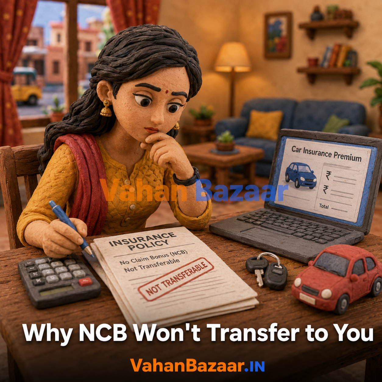 A used-car buyer learning that the seller's No Claim Bonus does not transfer and the insurance policy must be moved into the new owner's name
